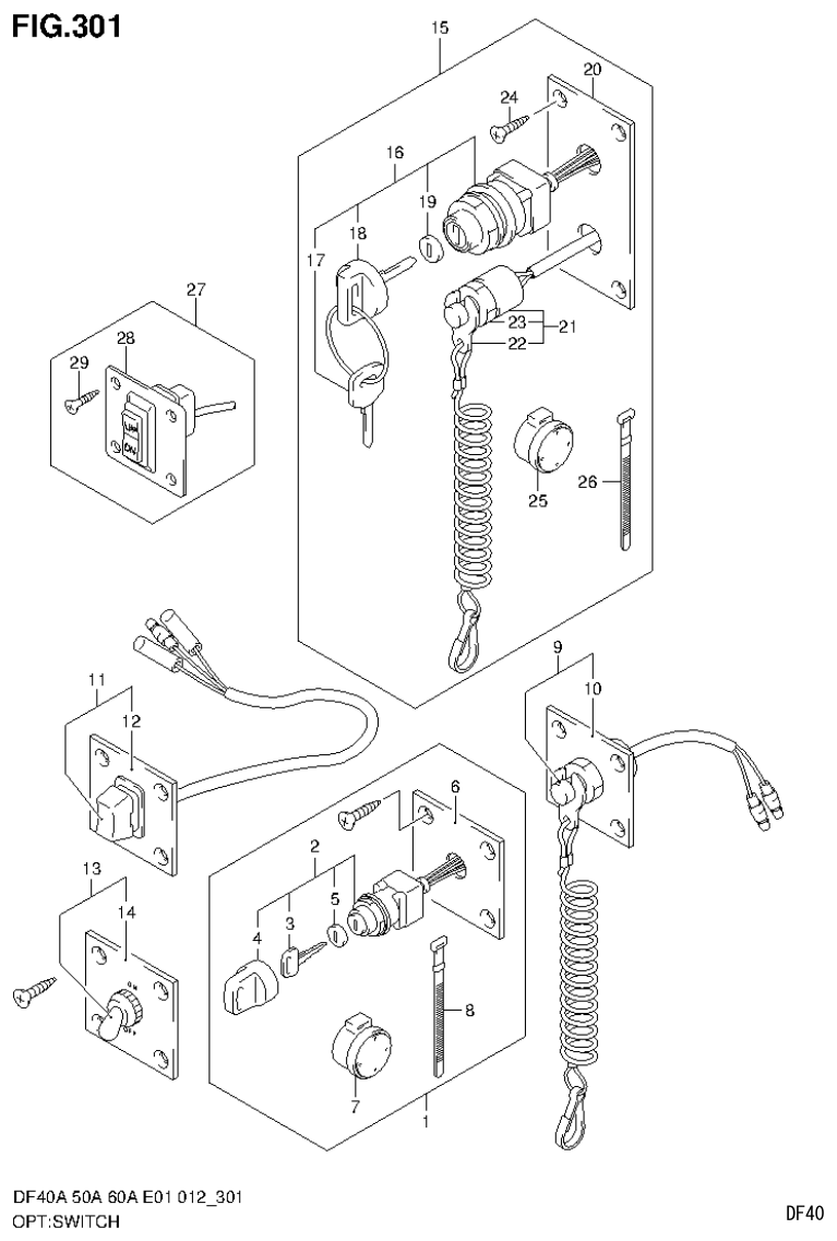 Suzuki DF40AST, DF50A, DF50ATH OPT:SWITCH (DF60A E40) parts diagram